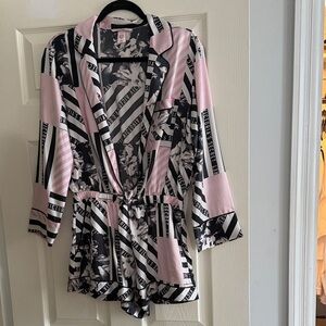 Victoria's Secret Pink and Black Floral & Stripes Romper